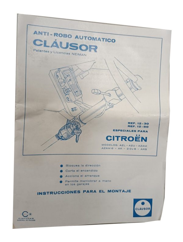 manual Citroen 2cv Azam Ignition Switch - Cláusor